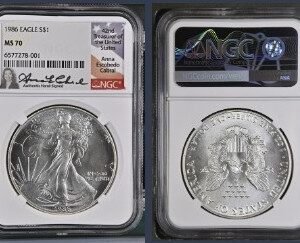 1986 ASE MS70 ANNA CABRAL SIGNED SILVER EAGLE (ONLY 25 SIGNED!)