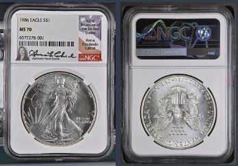 1986CABRAL-Graded.jpg 1986 ASE MS70 ANNA CABRAL SIGNED SILVER EAGLE (ONLY 25 SIGNED!)