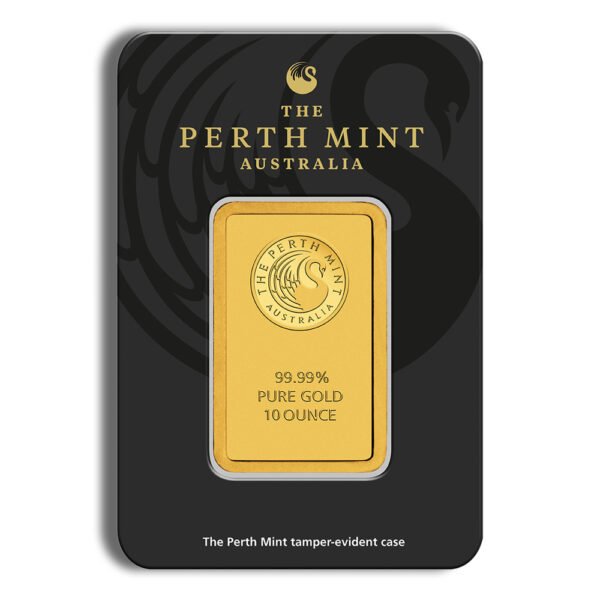 PM Bar Card front 10oz 10 oz Gold Bar - Perth Mint (Carded)