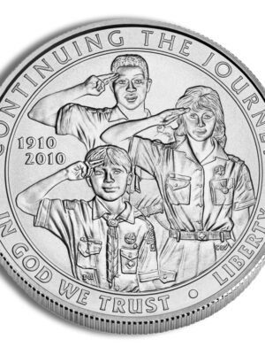 2010 Boy Scouts Of America Centennial Commemorative Silver One Dollar Uncirculated Obverse 2010-P width=