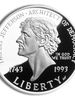 1993 Thomas Jefferson Two Hundred Fiftieth Anniversary Silver Dollar Obverse 1993-S width=