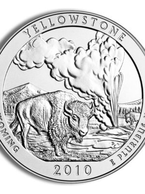 2010 America The Beautiful Quarters Five Ounce Silver Uncirculated Coin Yellowstone Wyoming Reverse 2010-P 5 oz ATB Yellowstone Silver Coin - Burnished (Cap Only)