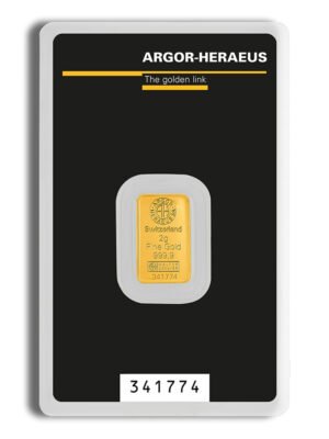 2 gram Gold Bar - Argor-Heraeus (Carded)