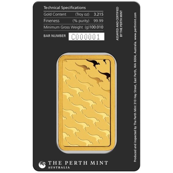 id3342484c3373346hDUDKLFODSuYmpGyShjPFa0w9cP_a_TodSaBnju_SO8KpEtrxext-1.jpg 100 gram Gold Bar - Perth Mint (Carded)