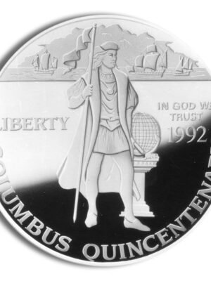1992 Christopher Columbus Quincentenary Commemorative Silver One Dollar Proof Obverse 1992-P width=