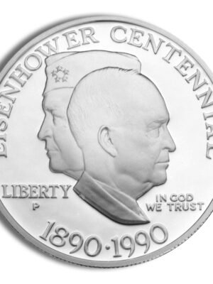 1990 Eisenhower Hundredth Anniversary Commemorative Silver One Dollar Proof Obverse 1990-P width=