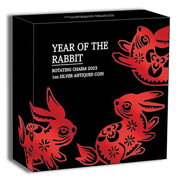 2023 1 oz Silver Year of the Rabbit Rotating Charm - Antiqued